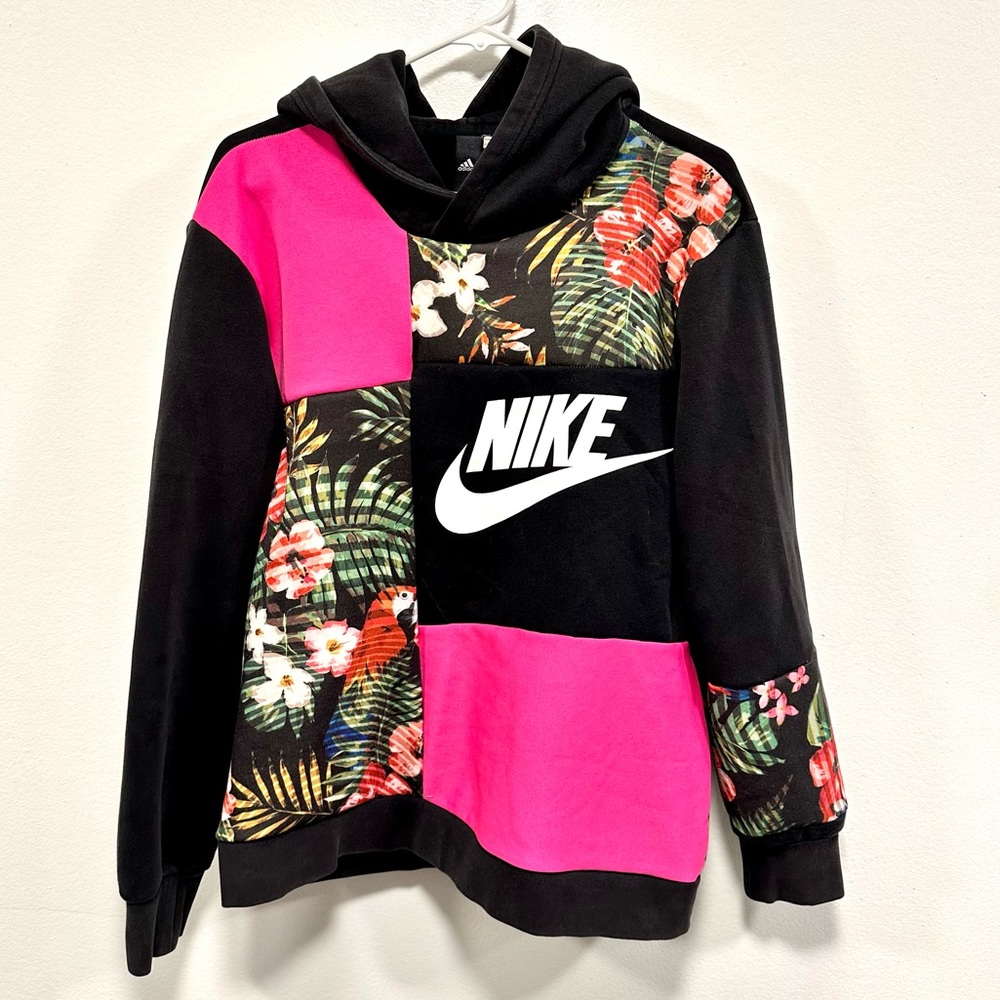 Nike sweatshirt! Custom reworked tropical floral black and pink sweater!